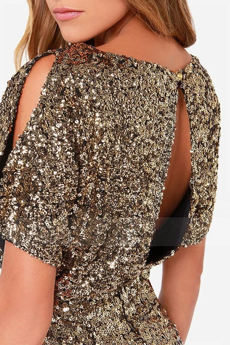 Sexy Sequins Hollow Back Short Bodycon Dress