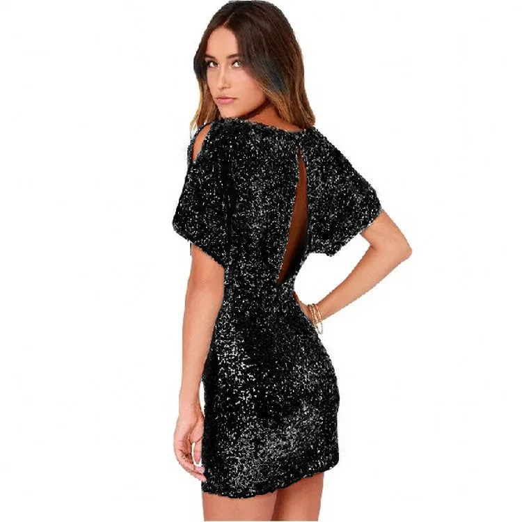 Sexy Sequins Hollow Back Short Bodycon Dress