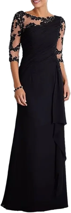 Sheath/Column Elegant Mother of The Bride Gown Chiffon Jewel Neck Floor Length Evening Gown with Appliques 2024