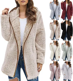 Sherpa Jacket Women Oversized Full Zip Fleece Hoodie Soft Plush Open Front Cardigan Coats Winter Sweater with Pockets