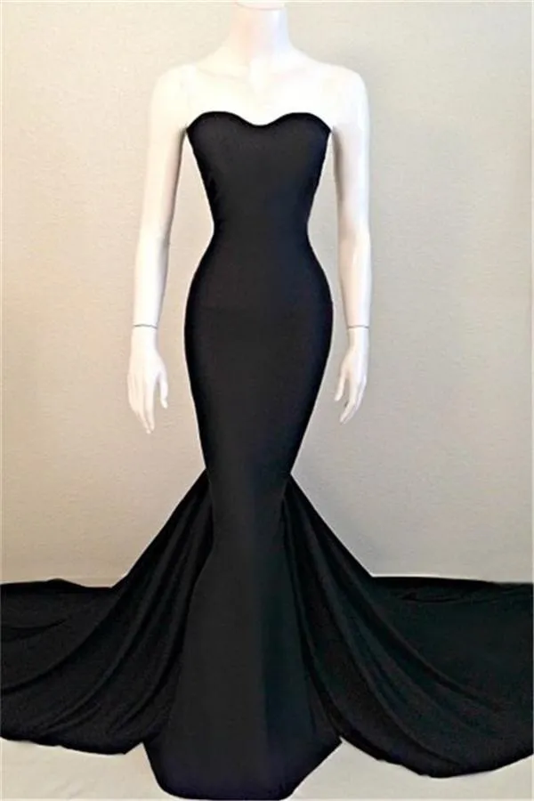 Simple Black Sweetheart Long Mermaid Cheap Sexy Prom Dresses PFP1195
