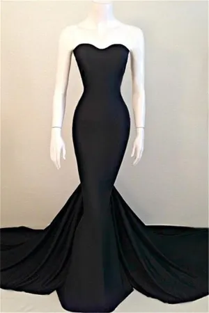 Simple Black Sweetheart Long Mermaid Cheap Sexy Prom Dresses PFP1195