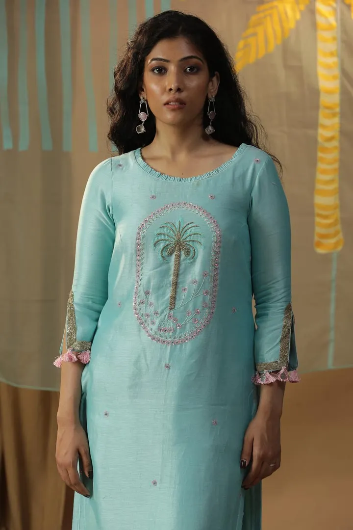 SKY BLUE CENTRE PALM TREE SUIT SET