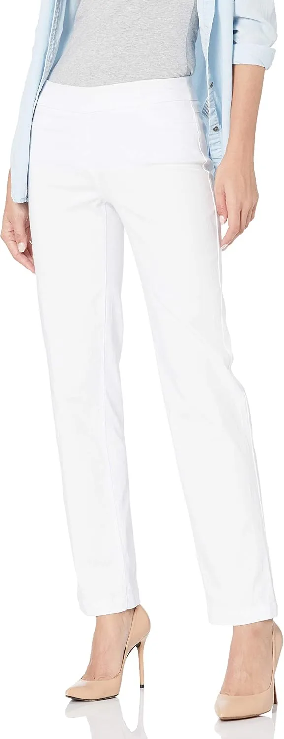SLIM-SATION Women's Wide Band Pull-on Relaxed Leg Pant with Tummy Control