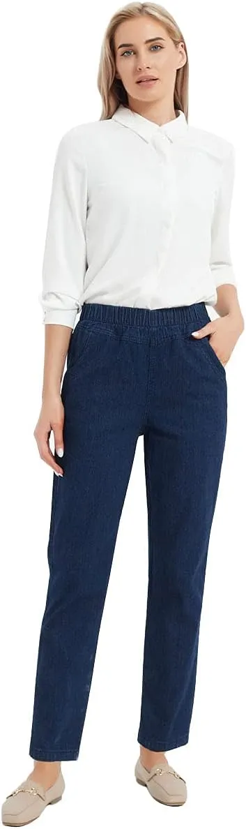Soojun Women's Elastic Waist Jeans Stretch Pull On Pants