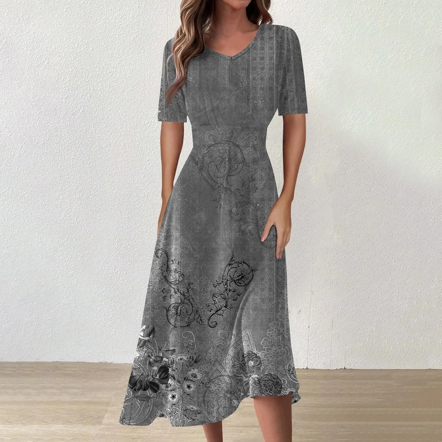 Summer Dresses for Women 2025 Midi Short Sleeve Elegant Flowy A Line Dress
