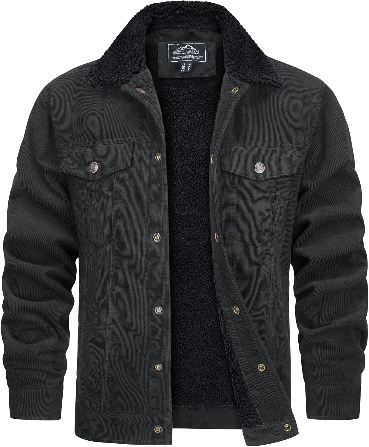 TACVASEN Men's Corduroy Jacket Fleece Sherpa Lined Winter Coats Warm Thick Cotton Casual Trucker Cargo Jacket