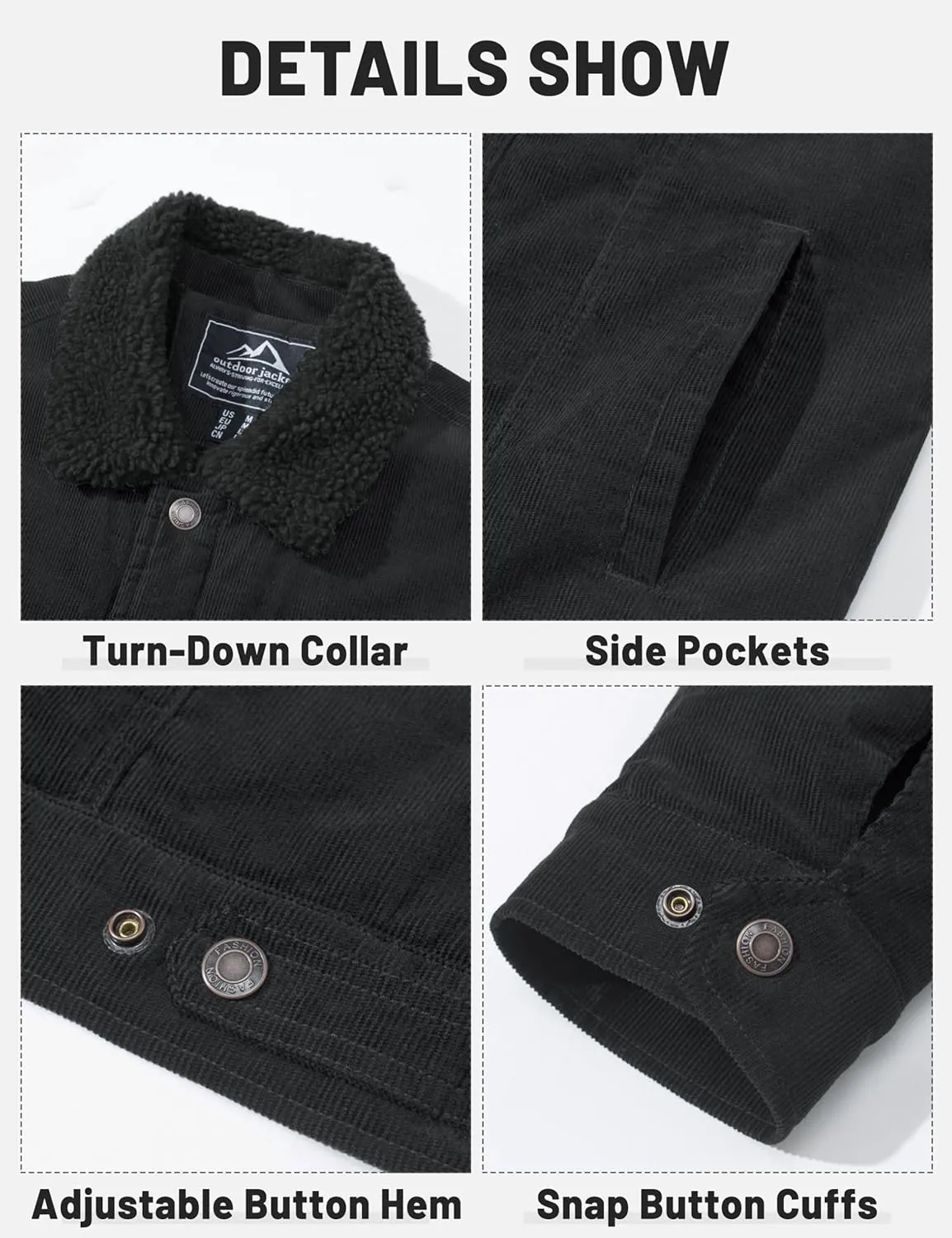 TACVASEN Men's Corduroy Jacket Fleece Sherpa Lined Winter Coats Warm Thick Cotton Casual Trucker Cargo Jacket