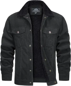 TACVASEN Men's Corduroy Jacket Fleece Sherpa Lined Winter Coats Warm Thick Cotton Casual Trucker Cargo Jacket