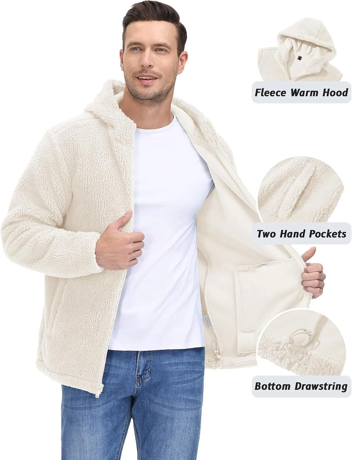 TACVASEN Men's Fuzzy Sherpa Jacket Fleece Lined Zip Up Hoodies Winter Thermal Work Casual Warm Jackets Plain Coats