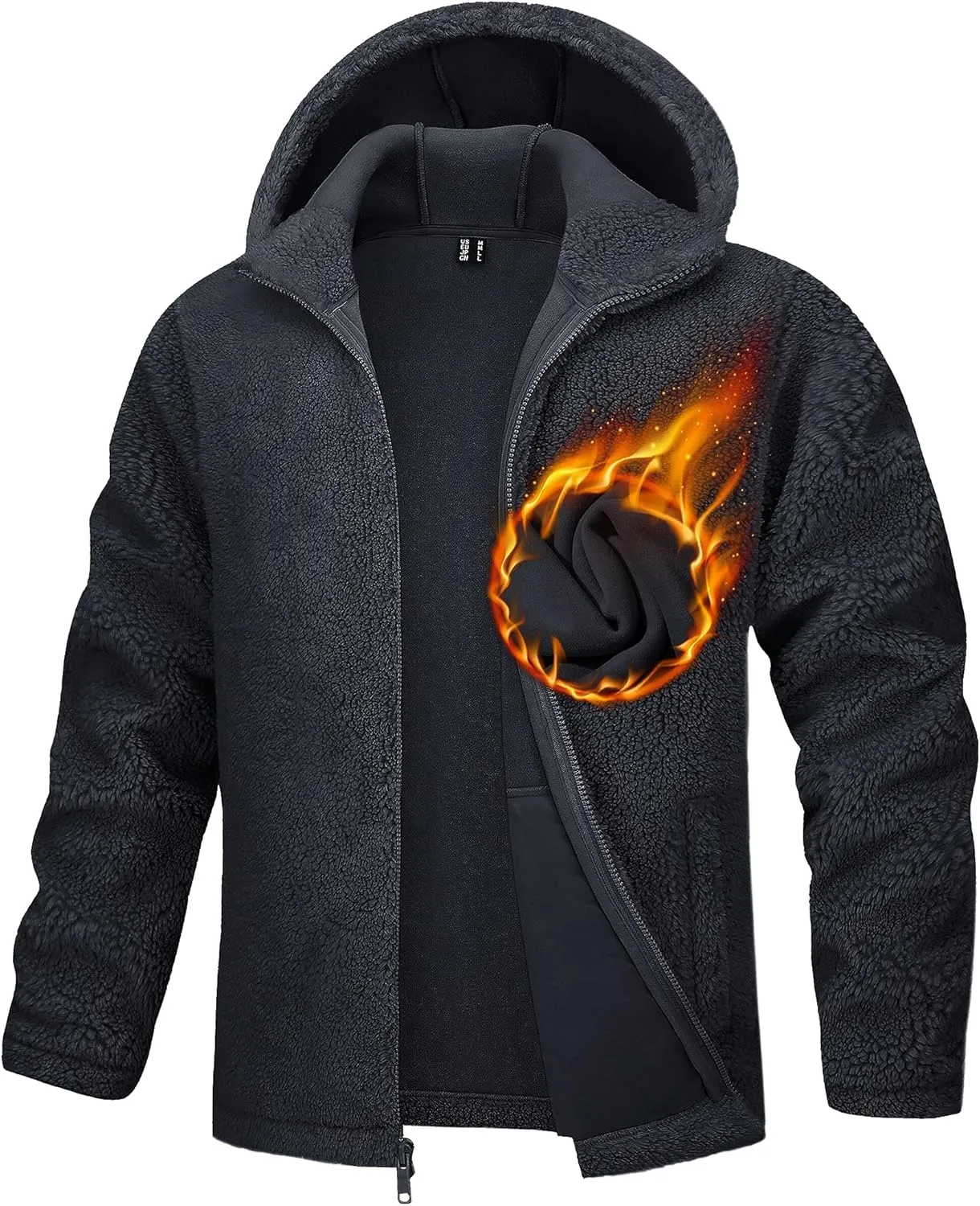 TACVASEN Men's Fuzzy Sherpa Jacket Fleece Lined Zip Up Hoodies Winter Thermal Work Casual Warm Jackets Plain Coats