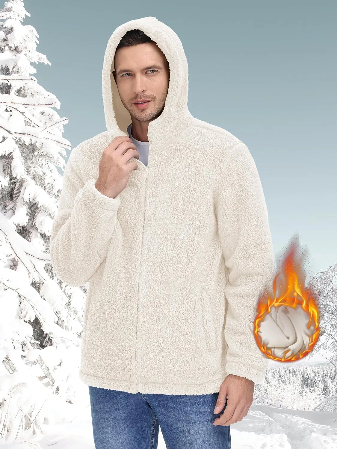 TACVASEN Men's Fuzzy Sherpa Jacket Fleece Lined Zip Up Hoodies Winter Thermal Work Casual Warm Jackets Plain Coats