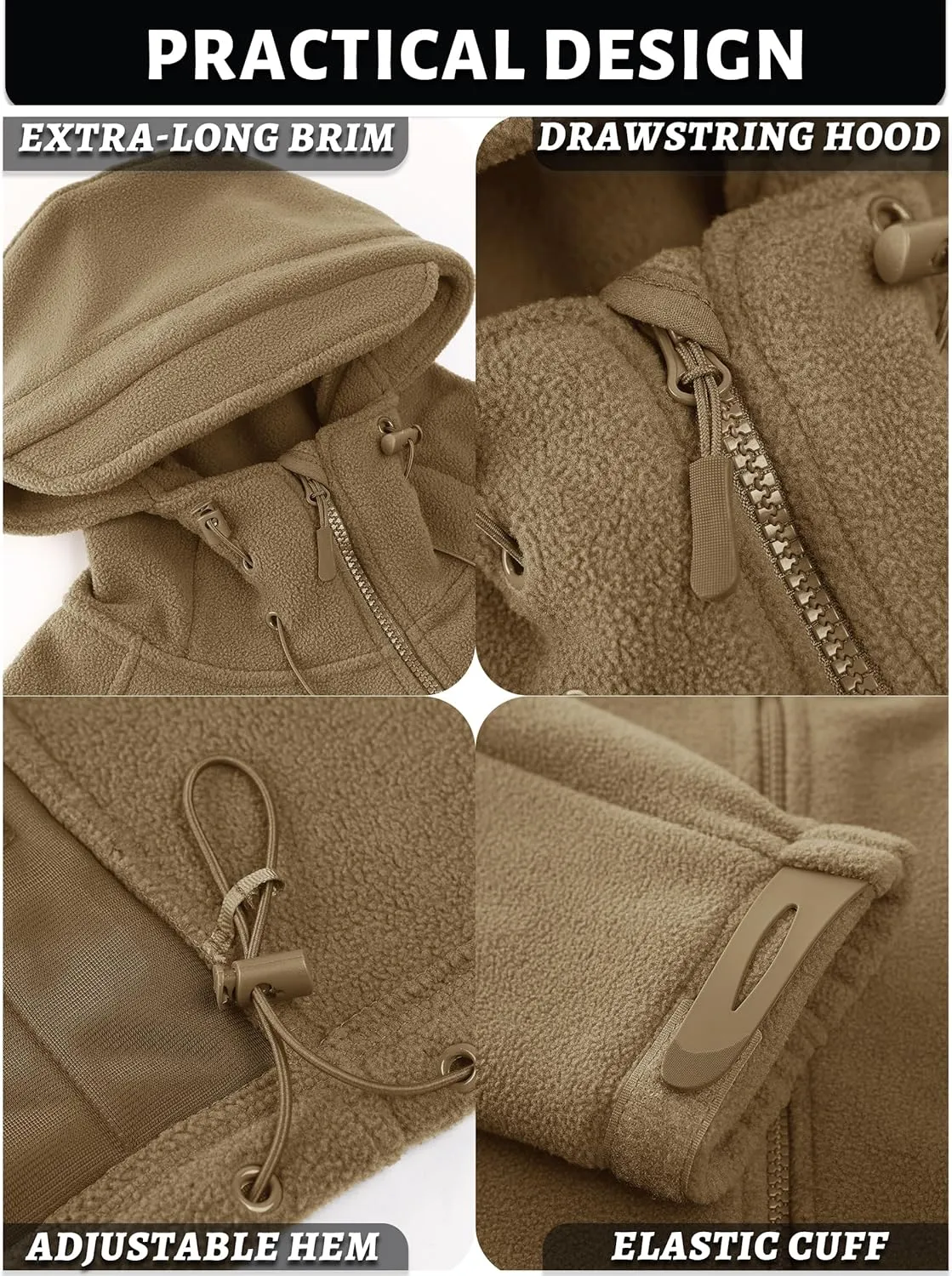 TACVASEN Men's Tactical Fleece Jacket Heavyweight Military Hoodie with 6 Pockets Winter Warm Coats Windproof Outdoor