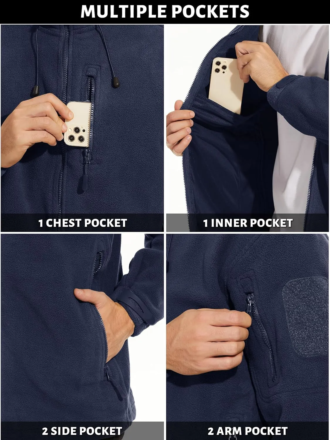 TACVASEN Men's Tactical Fleece Jacket Heavyweight Military Hoodie with 6 Pockets Winter Warm Coats Windproof Outdoor