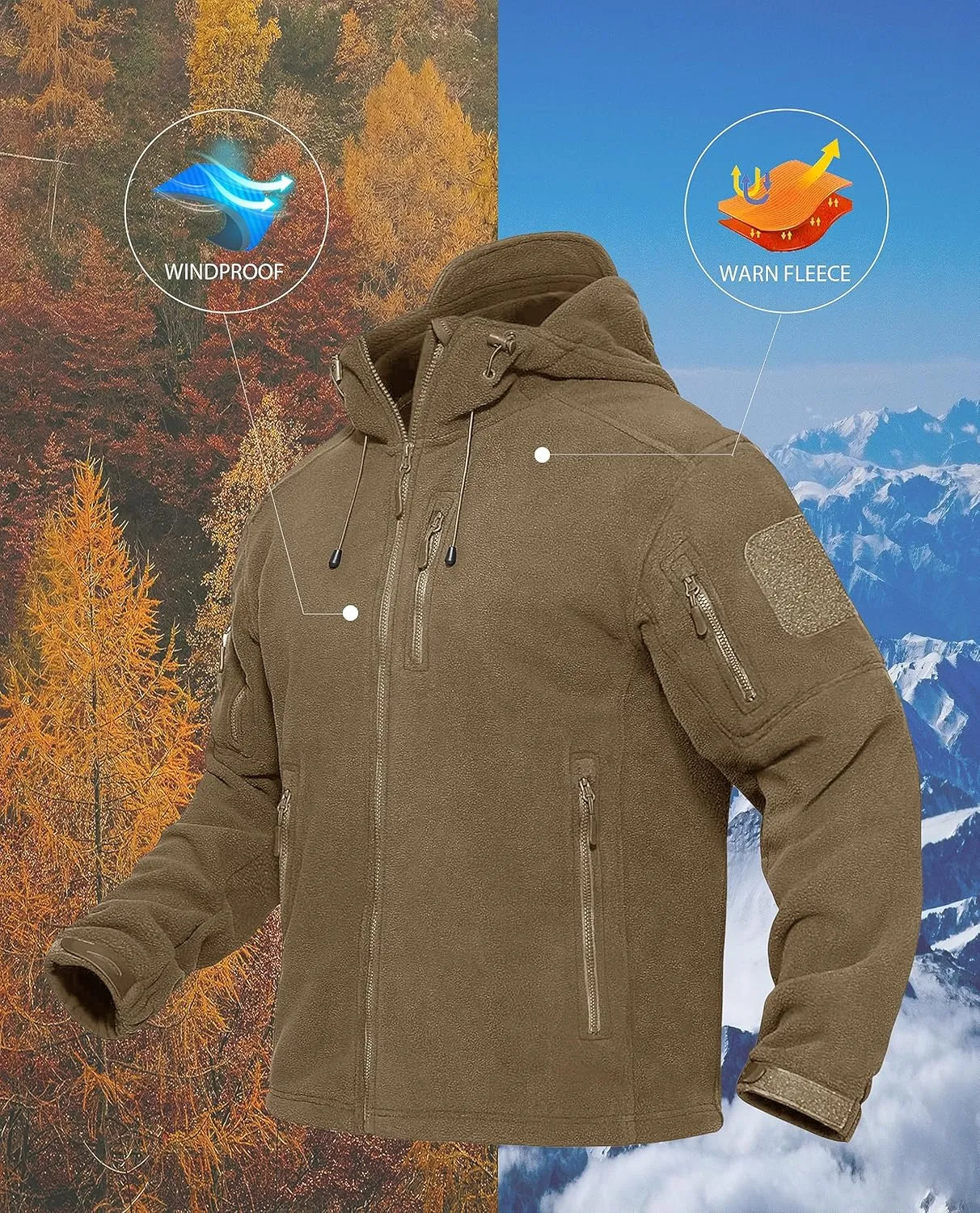 TACVASEN Men's Tactical Fleece Jacket Heavyweight Military Hoodie with 6 Pockets Winter Warm Coats Windproof Outdoor