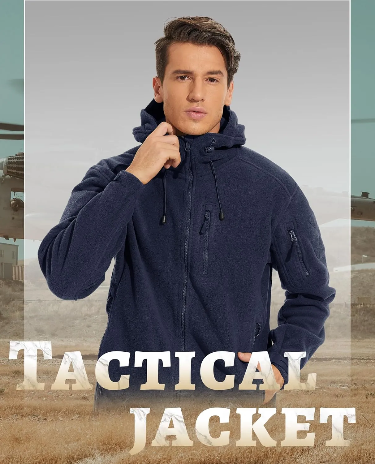 TACVASEN Men's Tactical Fleece Jacket Heavyweight Military Hoodie with 6 Pockets Winter Warm Coats Windproof Outdoor