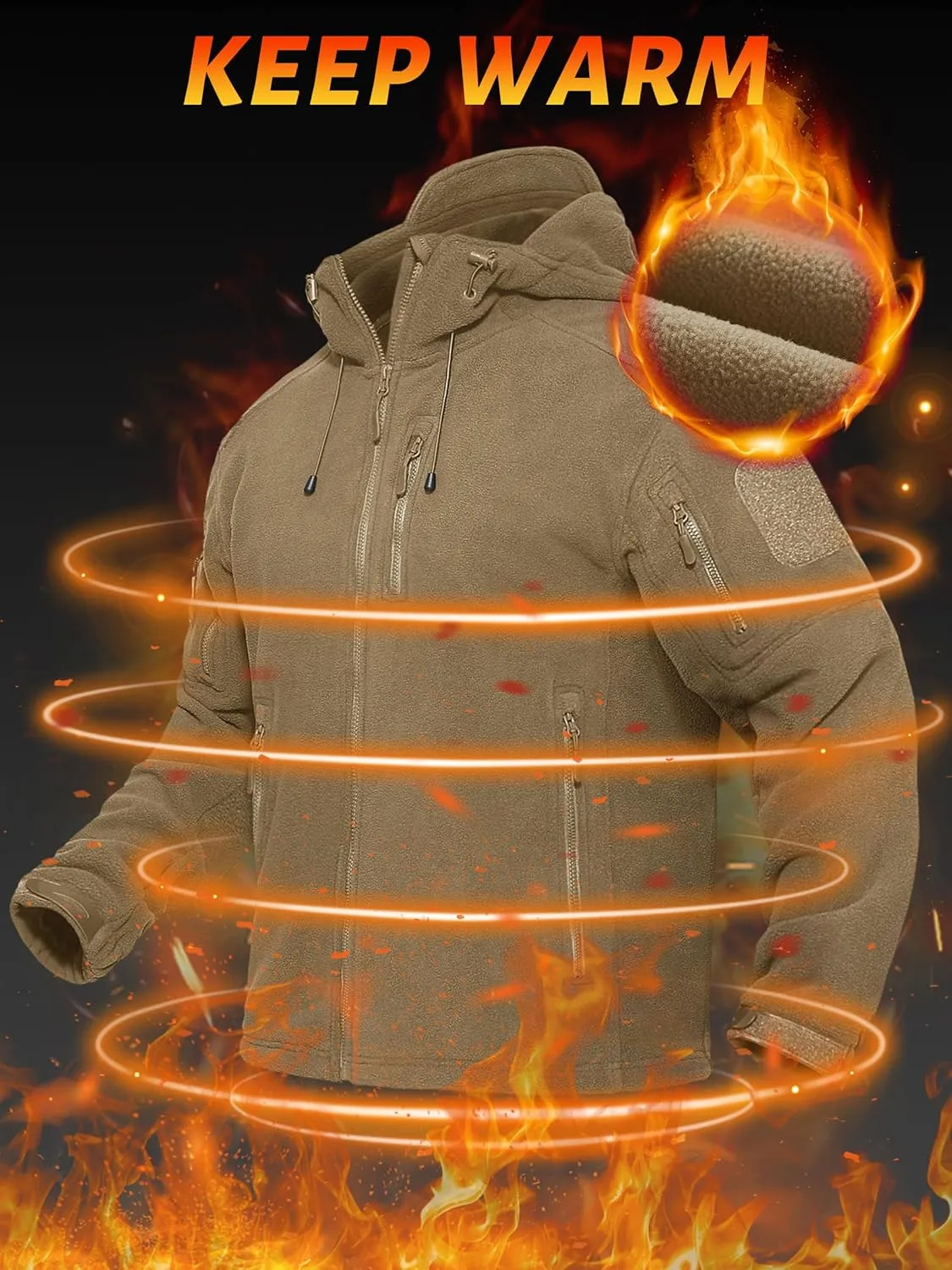 TACVASEN Men's Tactical Fleece Jacket Heavyweight Military Hoodie with 6 Pockets Winter Warm Coats Windproof Outdoor