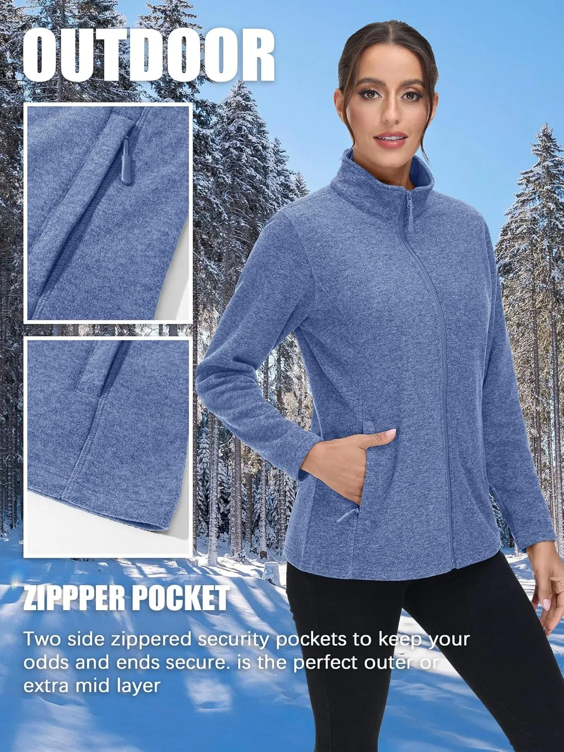 TACVASEN Women's Full Zip Fleece Jacket Lightweight Jacket Womens Winter Warm Coats with 2 Zipper Pockets