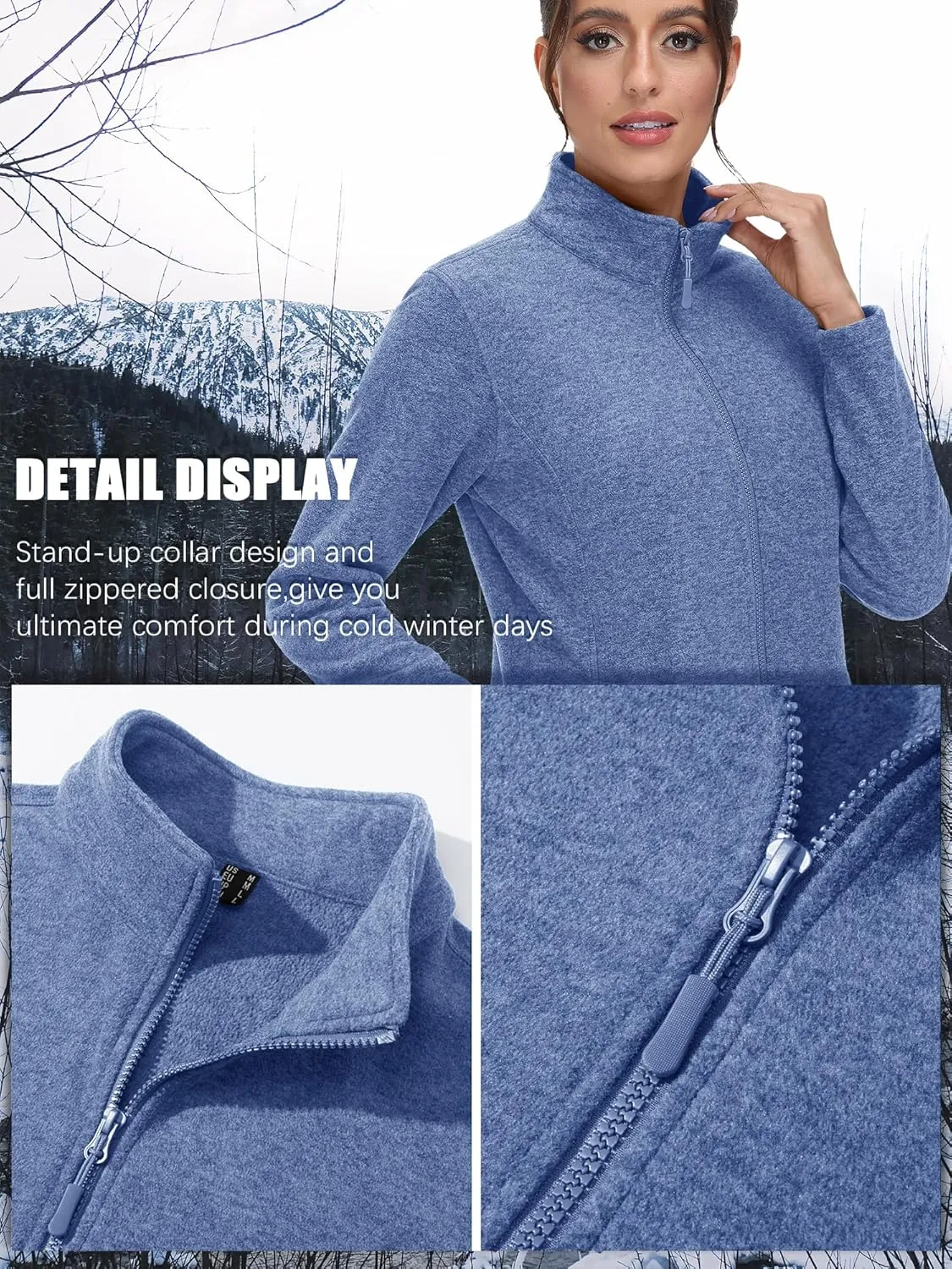 TACVASEN Women's Full Zip Fleece Jacket Lightweight Jacket Womens Winter Warm Coats with 2 Zipper Pockets