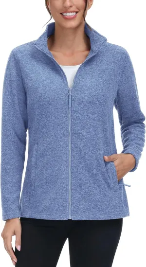 TACVASEN Women's Full Zip Fleece Jacket Lightweight Jacket Womens Winter Warm Coats with 2 Zipper Pockets