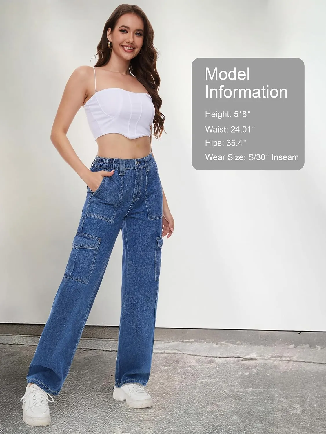 Tapata Women's 26"/28"/30"/32"/34" Cargo Jeans Straight Leg Short Petite Regular Tall Denim Relaxed Y2K Pants