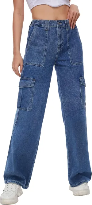 Tapata Women's 26"/28"/30"/32"/34" Cargo Jeans Straight Leg Short Petite Regular Tall Denim Relaxed Y2K Pants