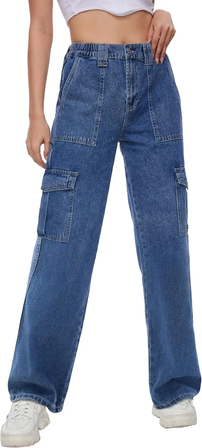 Tapata Women's 26"/28"/30"/32"/34" Cargo Jeans Straight Leg Short Petite Regular Tall Denim Relaxed Y2K Pants
