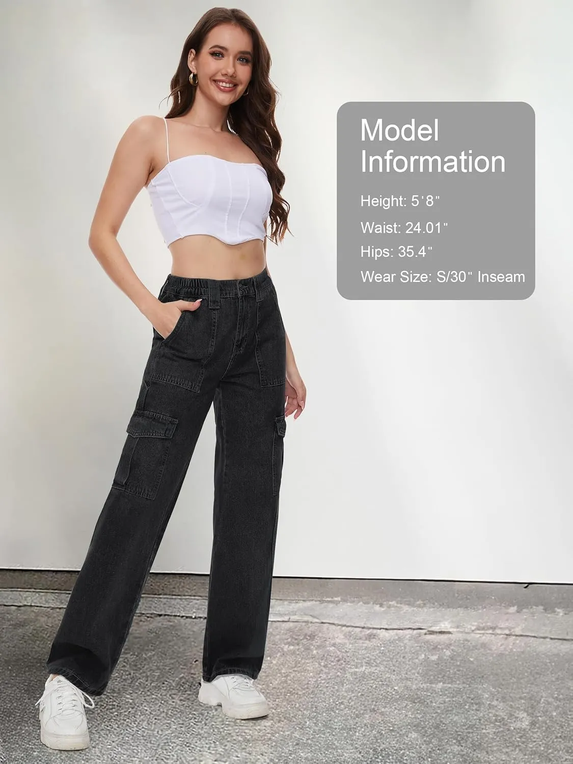 Tapata Women's 26"/28"/30"/32"/34" Cargo Jeans Straight Leg Short Petite Regular Tall Denim Relaxed Y2K Pants