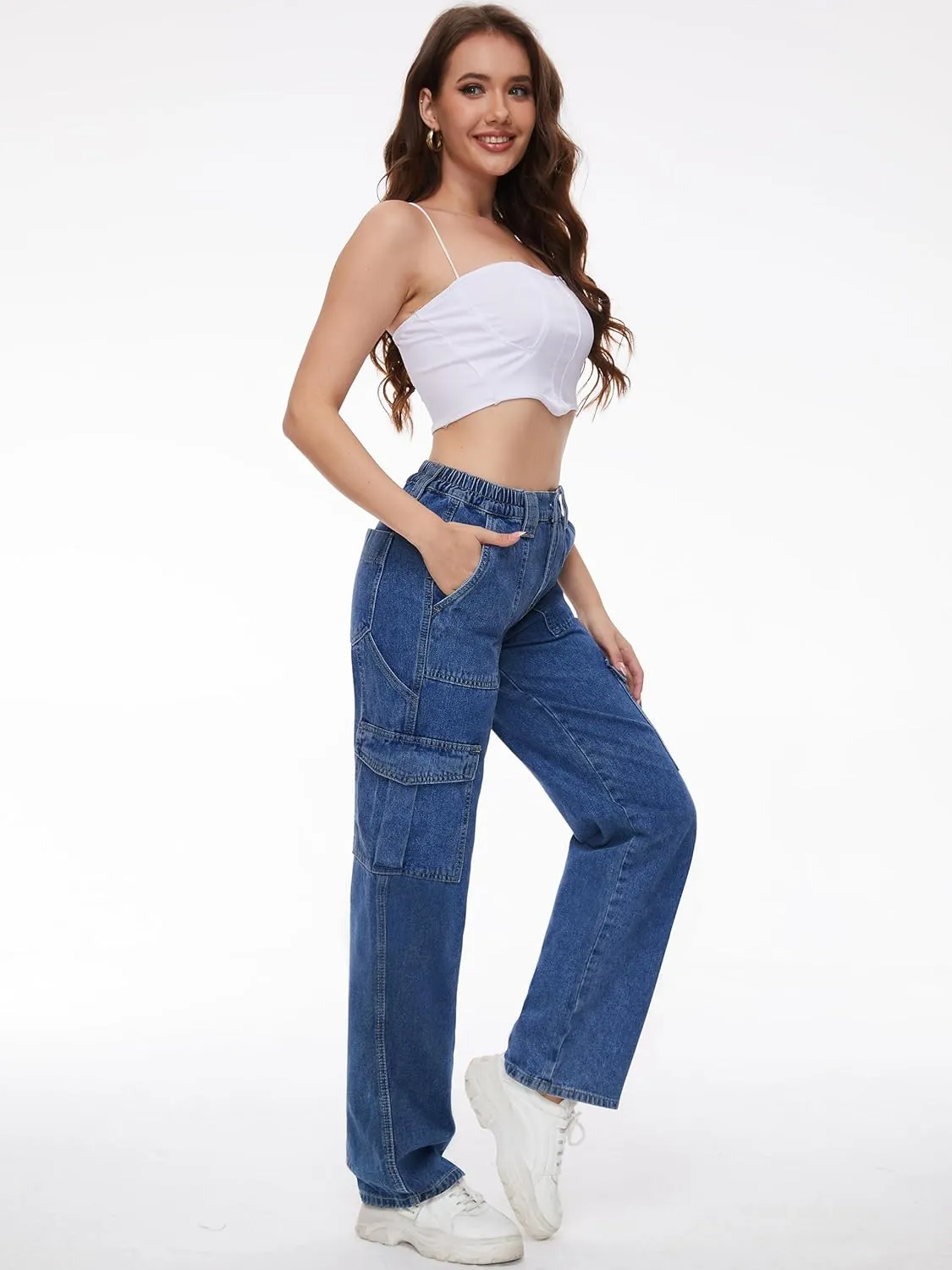Tapata Women's 26"/28"/30"/32"/34" Cargo Jeans Straight Leg Short Petite Regular Tall Denim Relaxed Y2K Pants