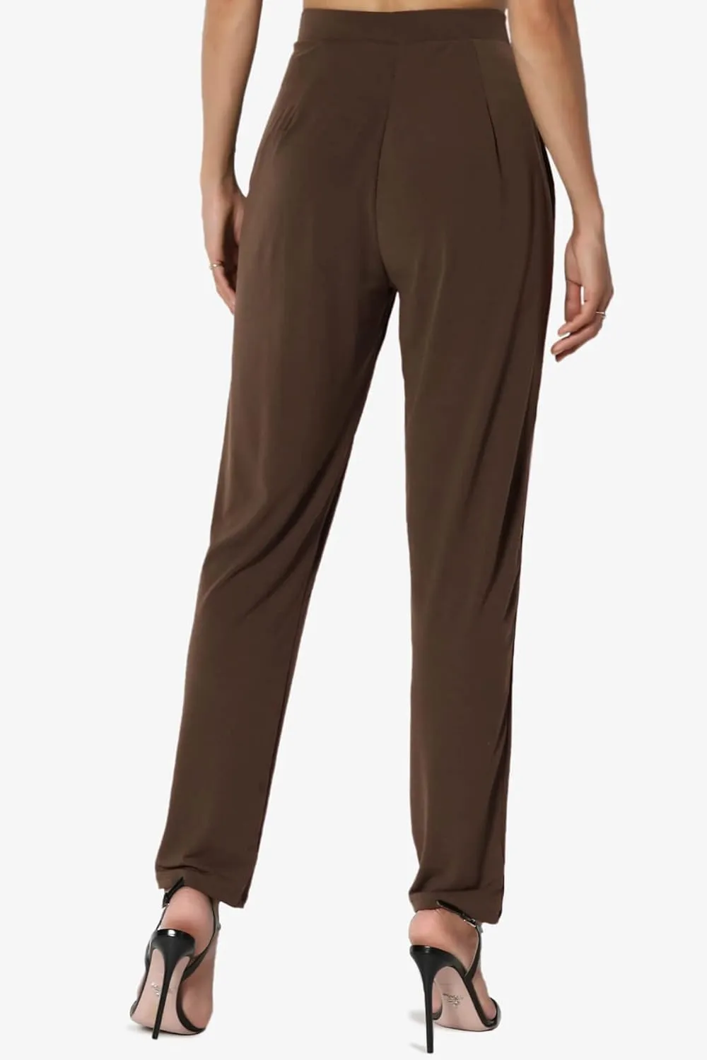 TheMogan Women's Chic Pleated Elastic High Waist Pants Lightweight Relaxed Fit Comfort Trousers