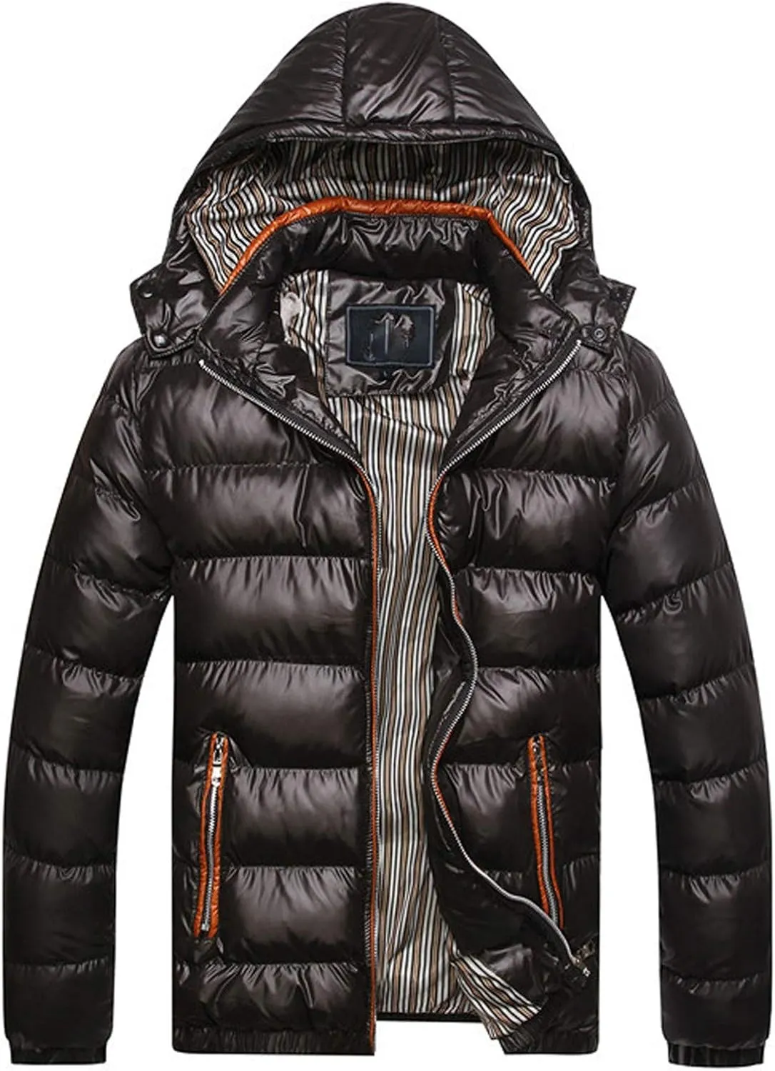 Thickened Winter Coat Cotton Men's Cotton Coat Hat Thickening Jacket Winter Warm Removable Padded Men's Coats (Black, L)