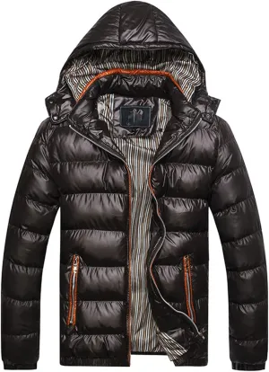 Thickened Winter Coat Cotton Men's Cotton Coat Hat Thickening Jacket Winter Warm Removable Padded Men's Coats (Black, L)