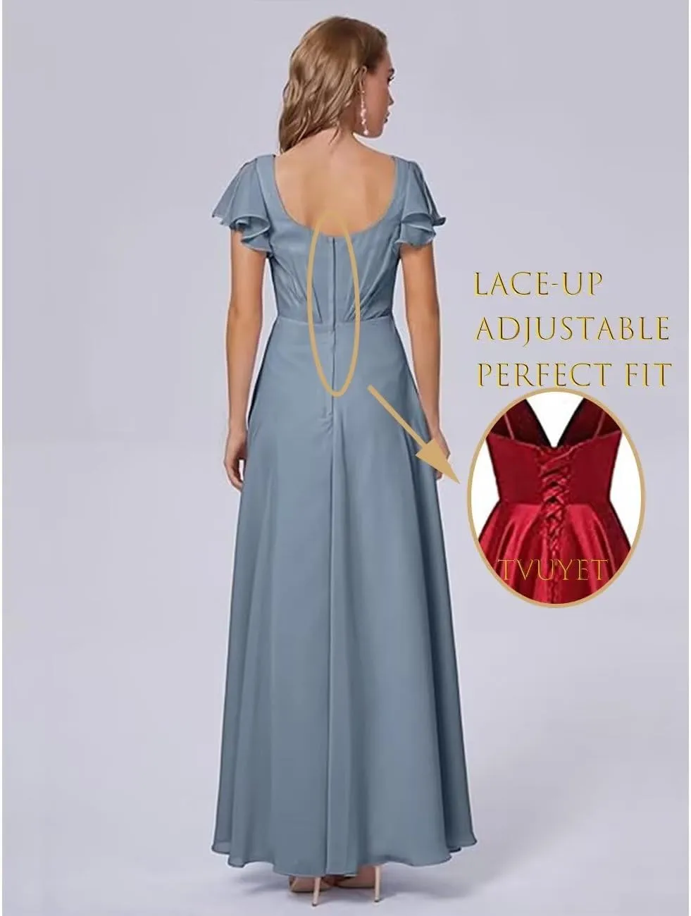 Tvuyet Women's Elegant V Neck Bridesmaid Dresses for Wedding Long Chiffon Formal Dresses Ruffle Evening Party Dress 2025