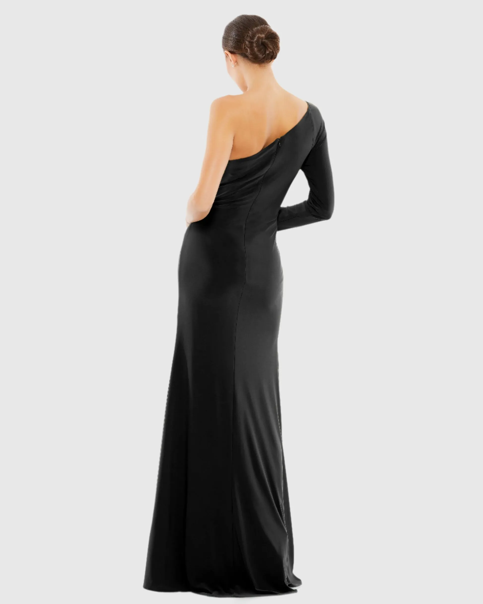 Twist front embellished one sleeve jersey gown - Ocean Teal