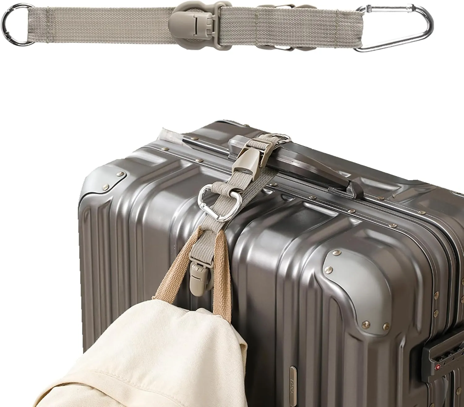 Veki Add a Bag Luggage Straps Jacket Gripper, Baggage Suitcase Belts Travel Accessories, Travel Belt with Buckle Adjustable Baggage, Provide Hat Clip, Make Your Hands Free, Carry on Bag (Grey)