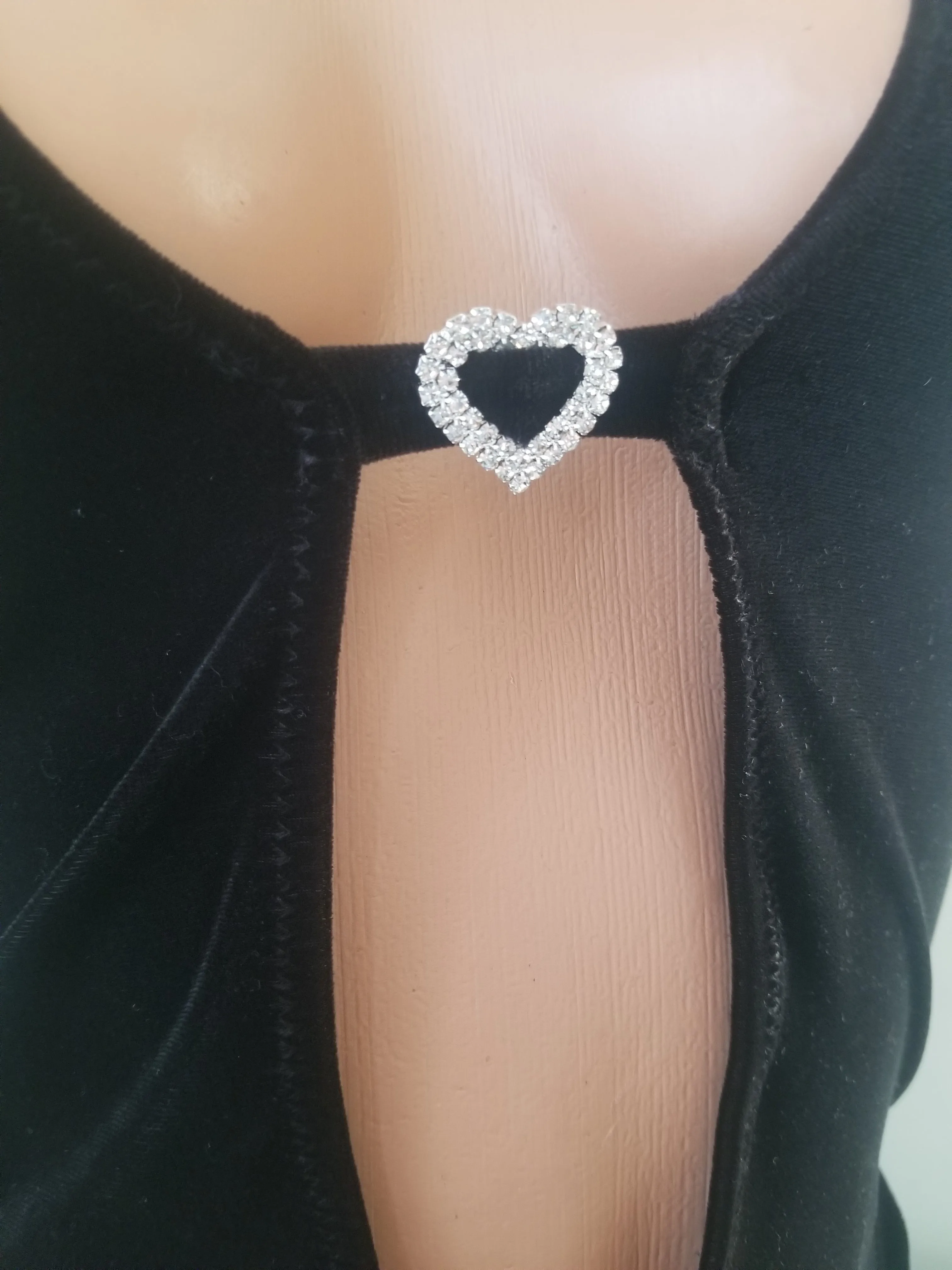 Velvet Black High Cut Gown w/ Rhinestone Heart Accent