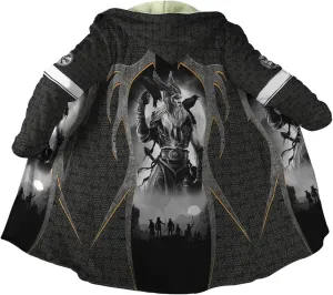 Viking Men Hooded Cloak, Norse Mythology Tattoo 3D Printed, Winter Warm Coat Parka, Horn Button Design Thick Warm Jacke