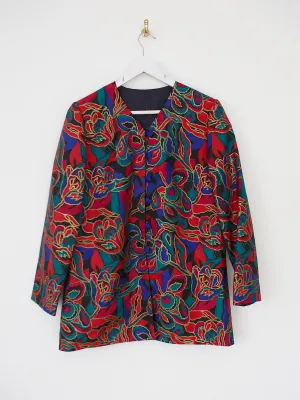 Vintage silk jacket hand printed with a colourful and gold design