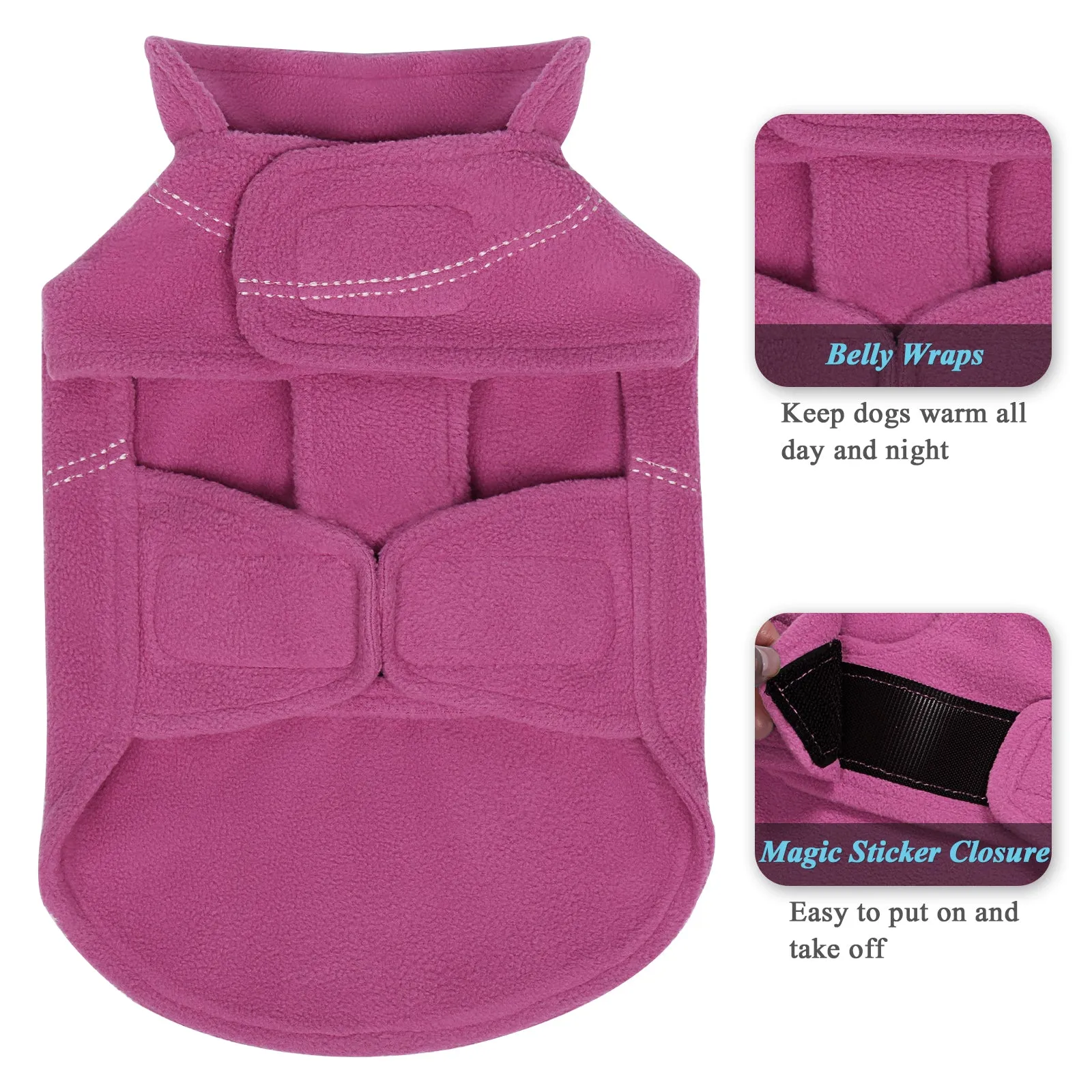 Vivaglory Fleece Vest Dog Cold Weather Sweater for Small Dogs, Adjustable Winter Warm Clothes with Two-Way Zipper Opening, Reflective Coats Pet Jacket for Puppies Small Medium Large Dogs