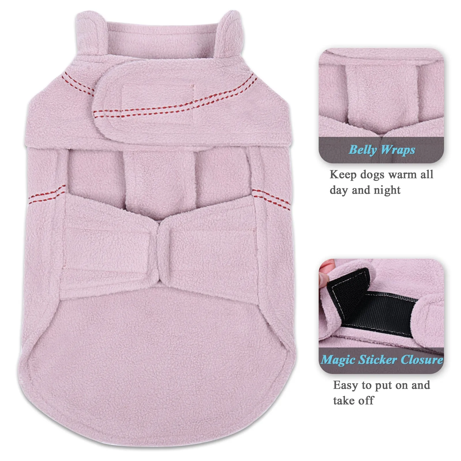 Vivaglory Fleece Vest Dog Cold Weather Sweater for Small Dogs, Adjustable Winter Warm Clothes with Two-Way Zipper Opening, Reflective Coats Pet Jacket for Puppies Small Medium Large Dogs