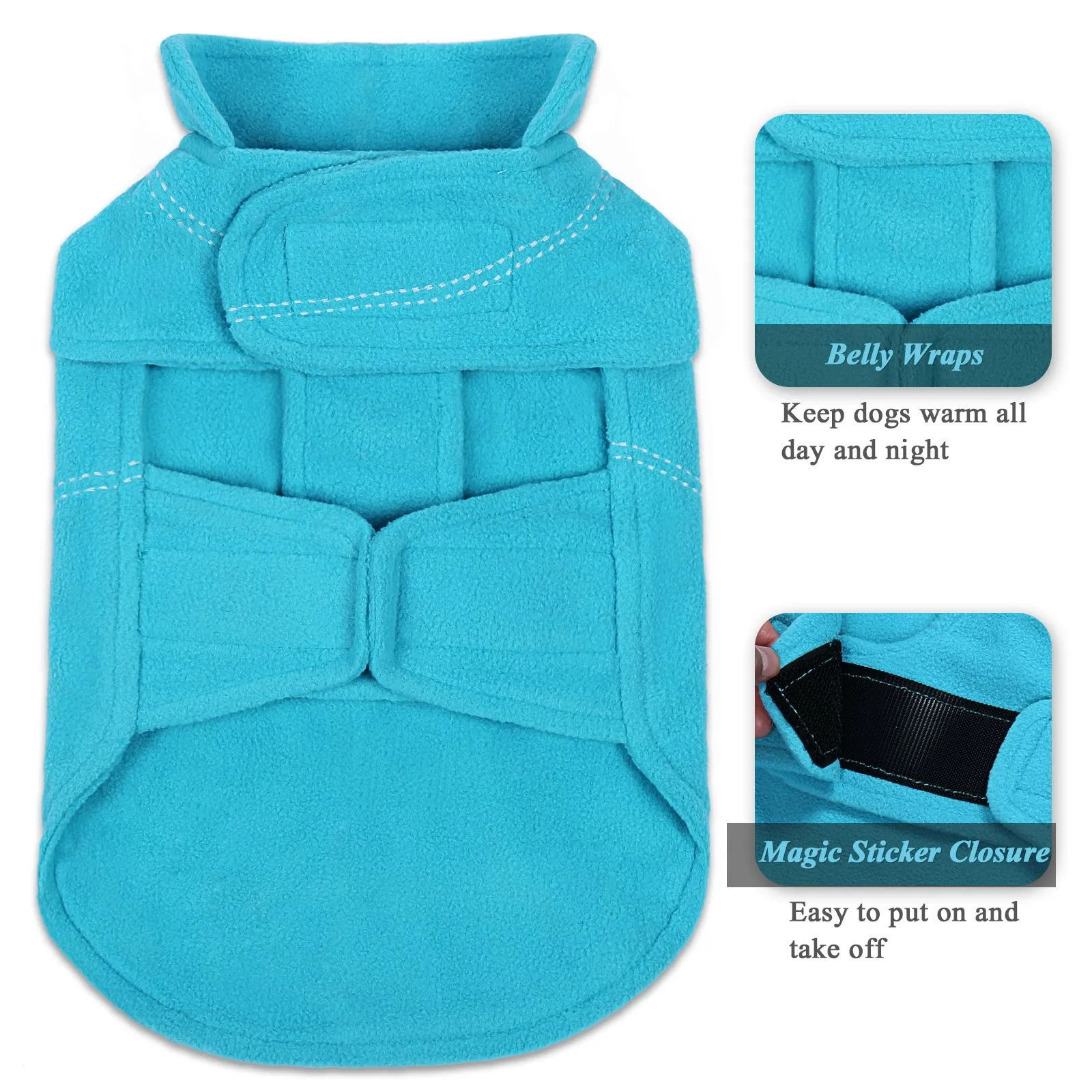Vivaglory Fleece Vest Dog Cold Weather Sweater for Small Dogs, Adjustable Winter Warm Clothes with Two-Way Zipper Opening, Reflective Coats Pet Jacket for Puppies Small Medium Large Dogs