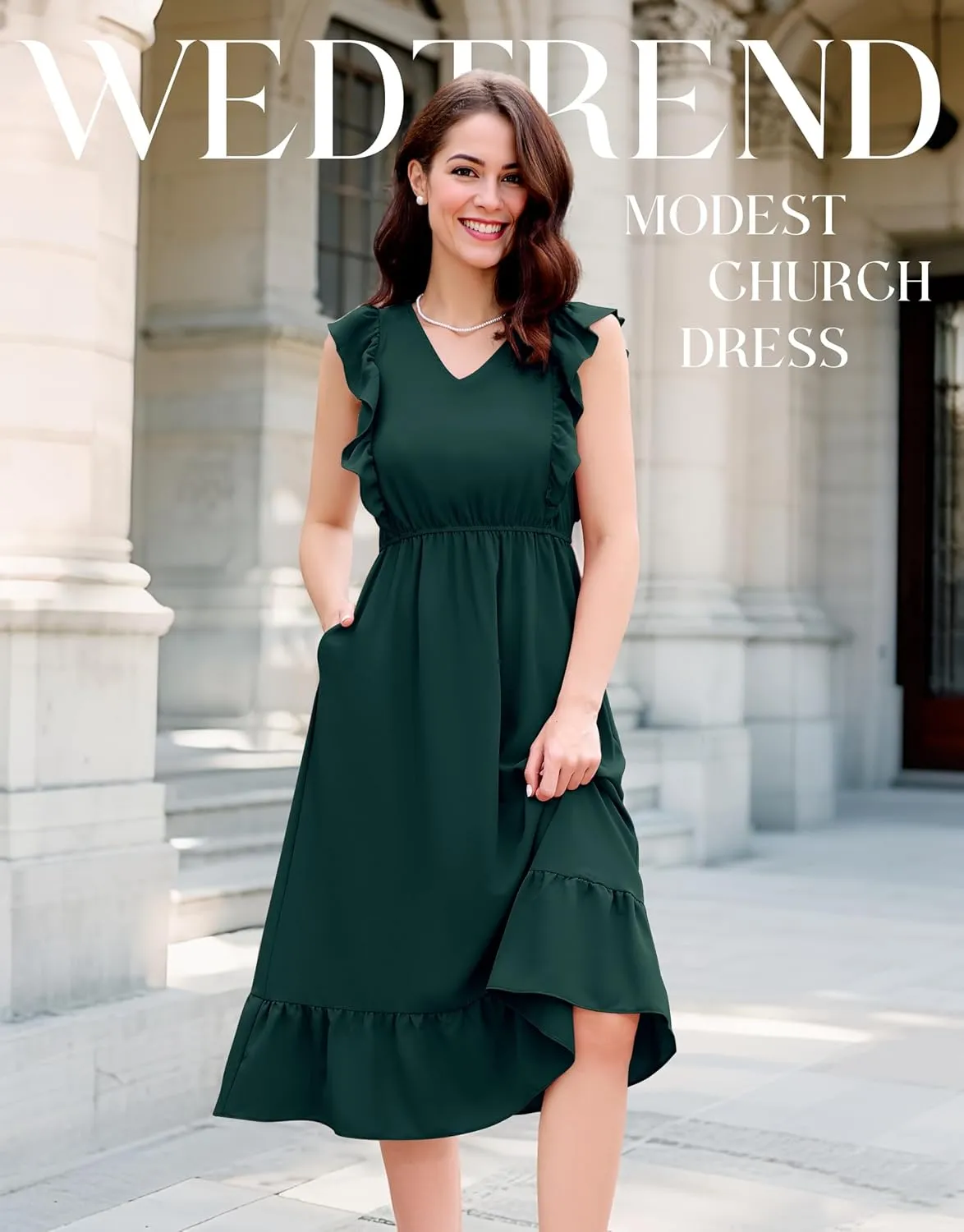 Wedtrend Women's Cocktail Dresses Ruffle Sleeve Vinatge 1940s Dresses Wedding Guest Dress Tiered Boho Dress
