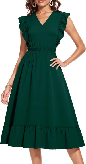 Wedtrend Women's Cocktail Dresses Ruffle Sleeve Vinatge 1940s Dresses Wedding Guest Dress Tiered Boho Dress