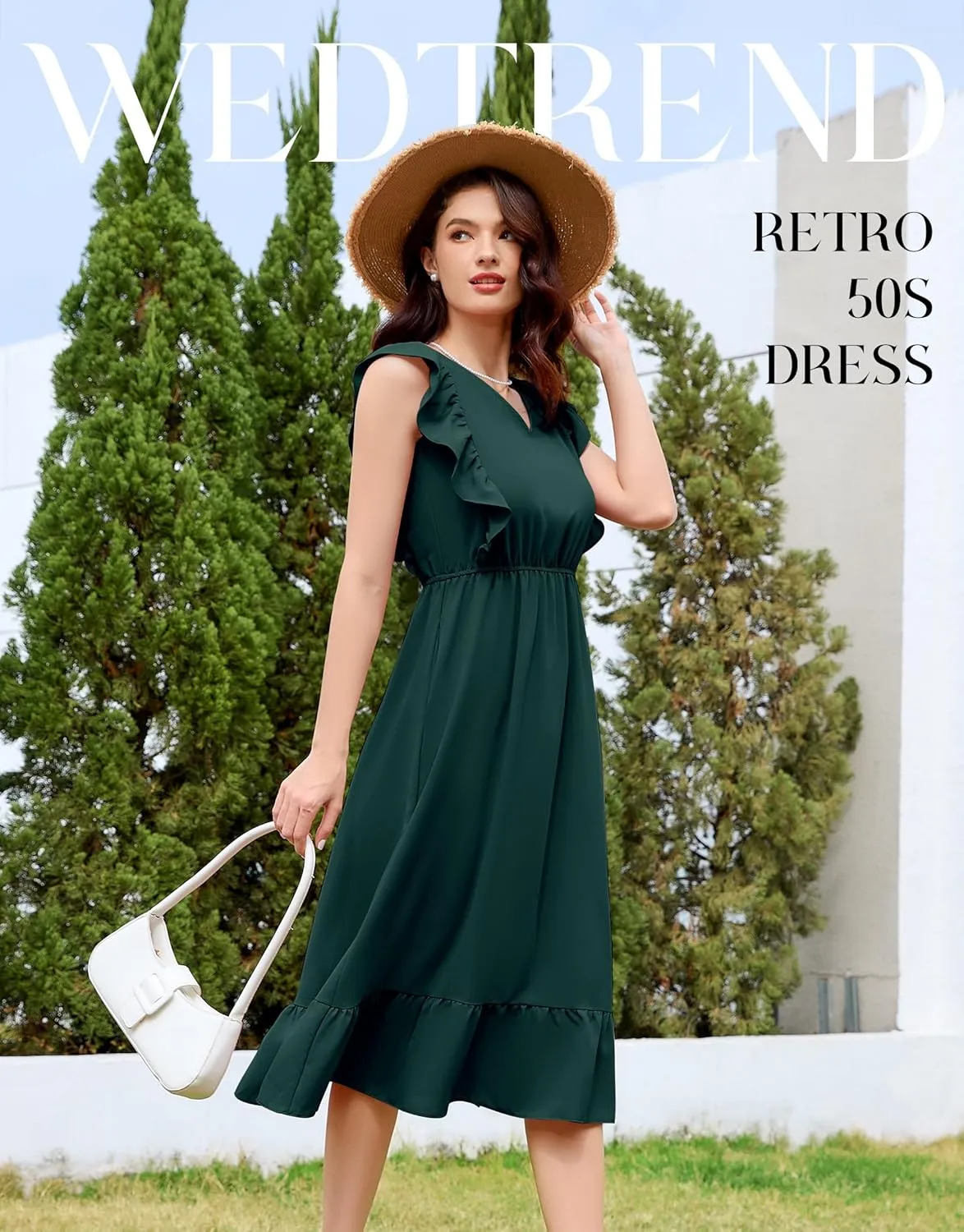 Wedtrend Women's Cocktail Dresses Ruffle Sleeve Vinatge 1940s Dresses Wedding Guest Dress Tiered Boho Dress