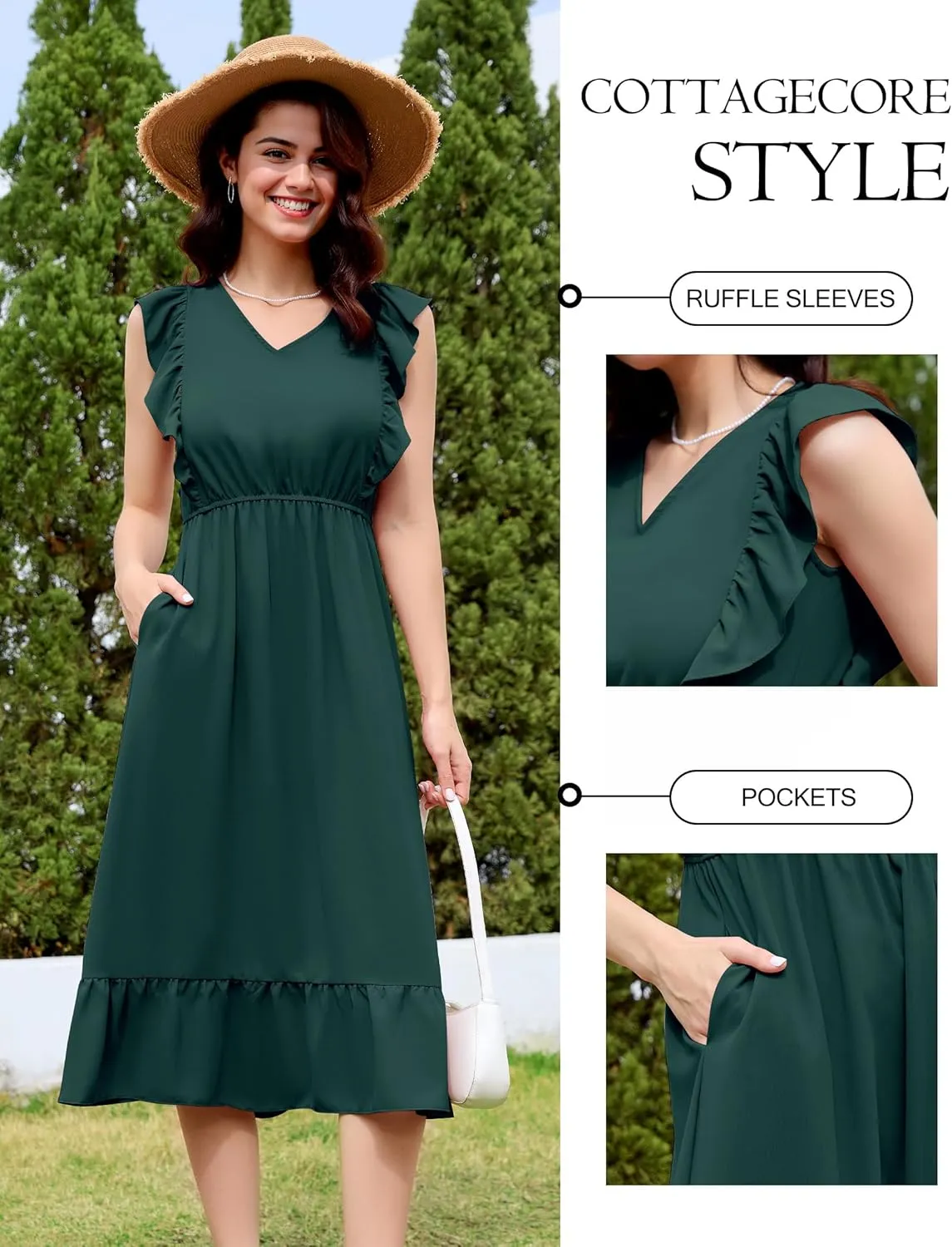 Wedtrend Women's Cocktail Dresses Ruffle Sleeve Vinatge 1940s Dresses Wedding Guest Dress Tiered Boho Dress