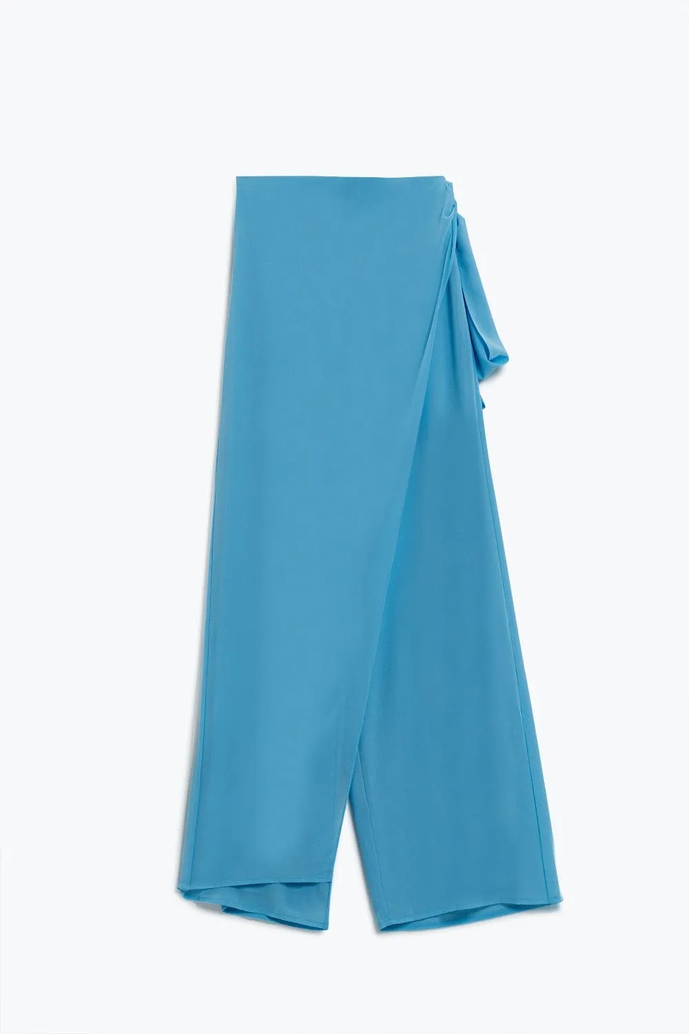 Wide Light Blue Pants Overlay Skirt Tied At The Side