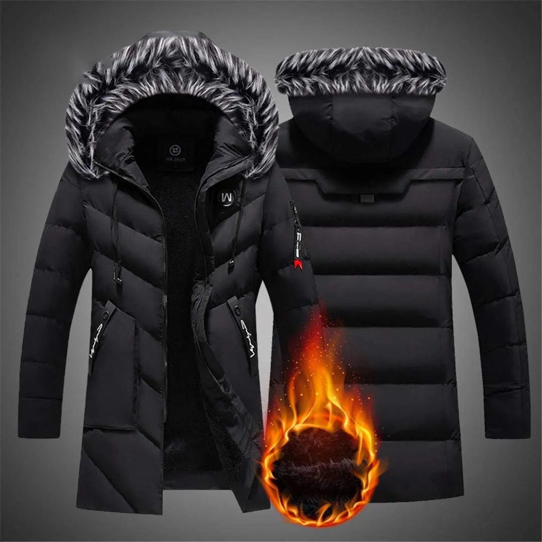 Winter Long Parkas Men Cotton Padded Clothing Fashion Casual Slim Thick Warm Coats Fur Hooded Overcoats Male Clothes