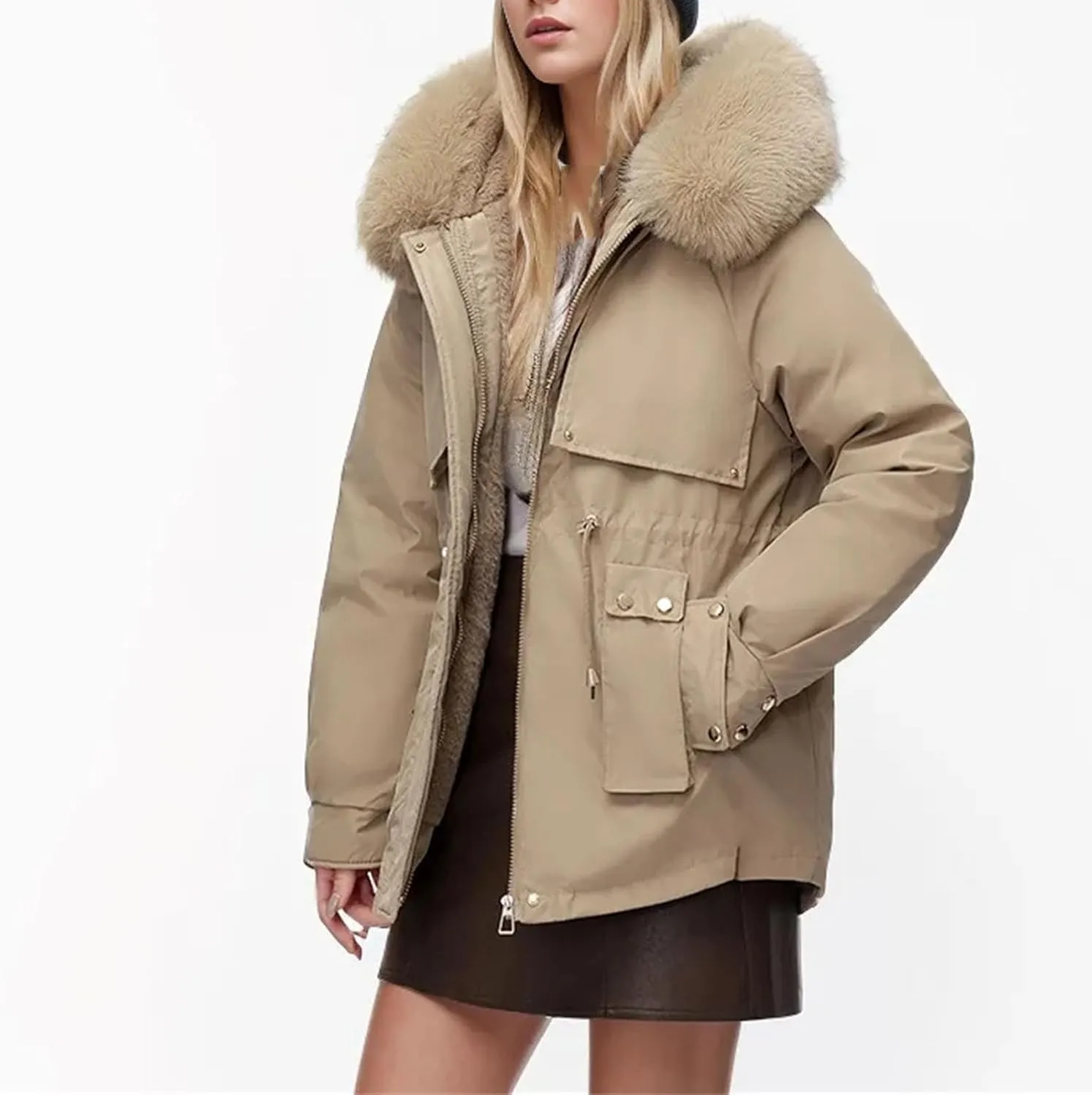 Winter Padded Jacket Women's Down Cotton Jacket Furs Collar Thicken Warm Parkas Fashion Female Loose Coats