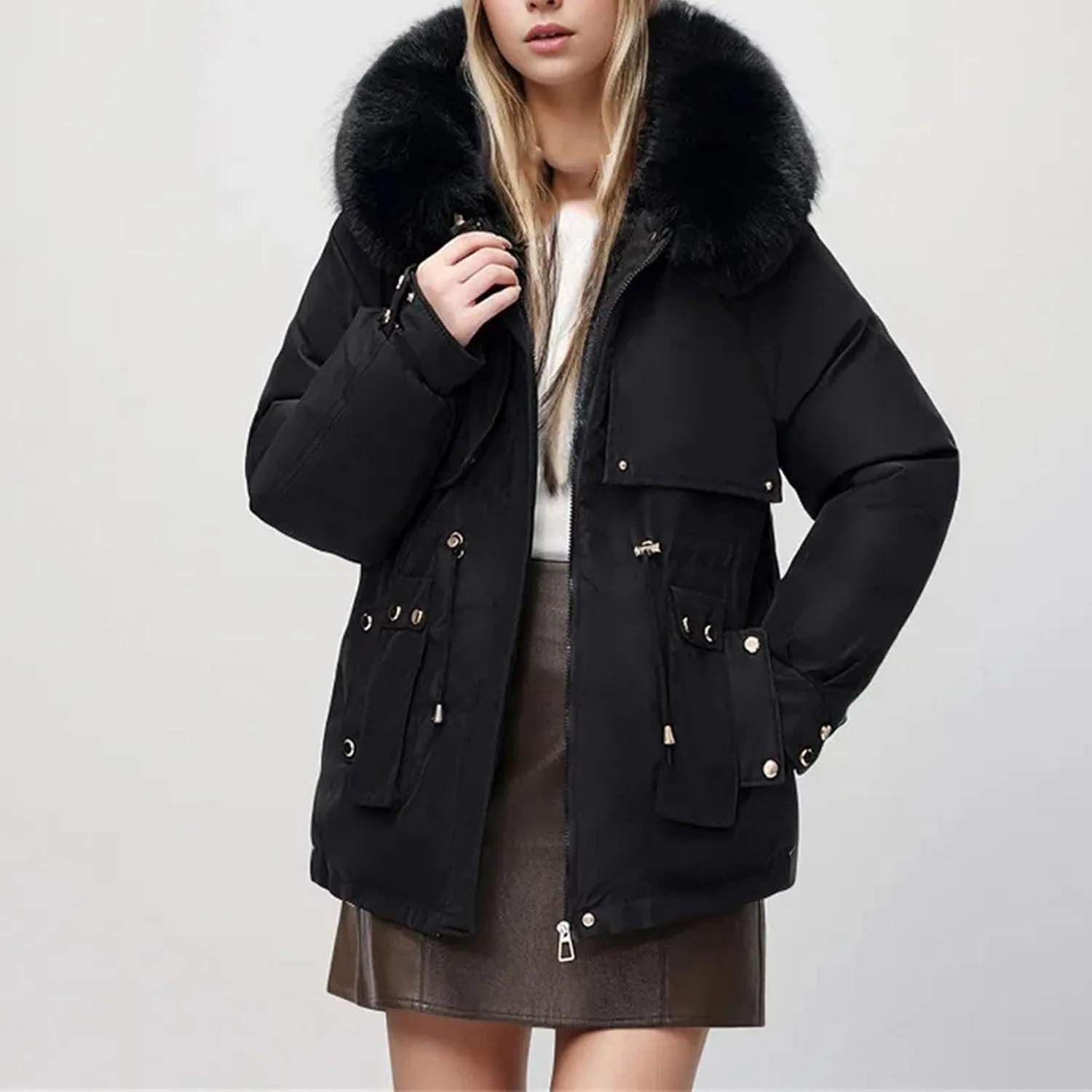 Winter Padded Jacket Women's Down Cotton Jacket Furs Collar Thicken Warm Parkas Fashion Female Loose Coats
