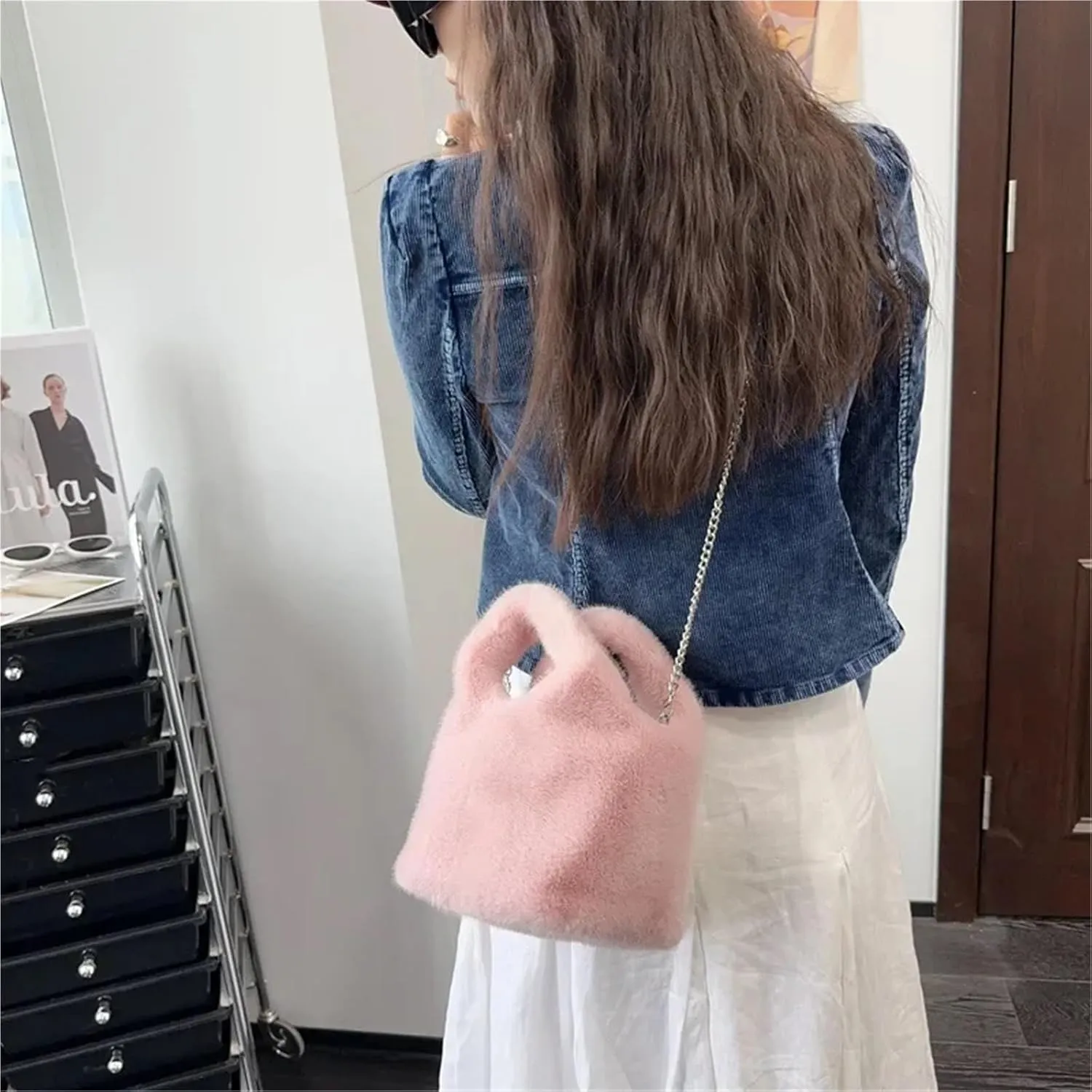 Winter Tote Bags For Women Handbags Soft Warm Wrist Bag Chains Mini Clutch For Women